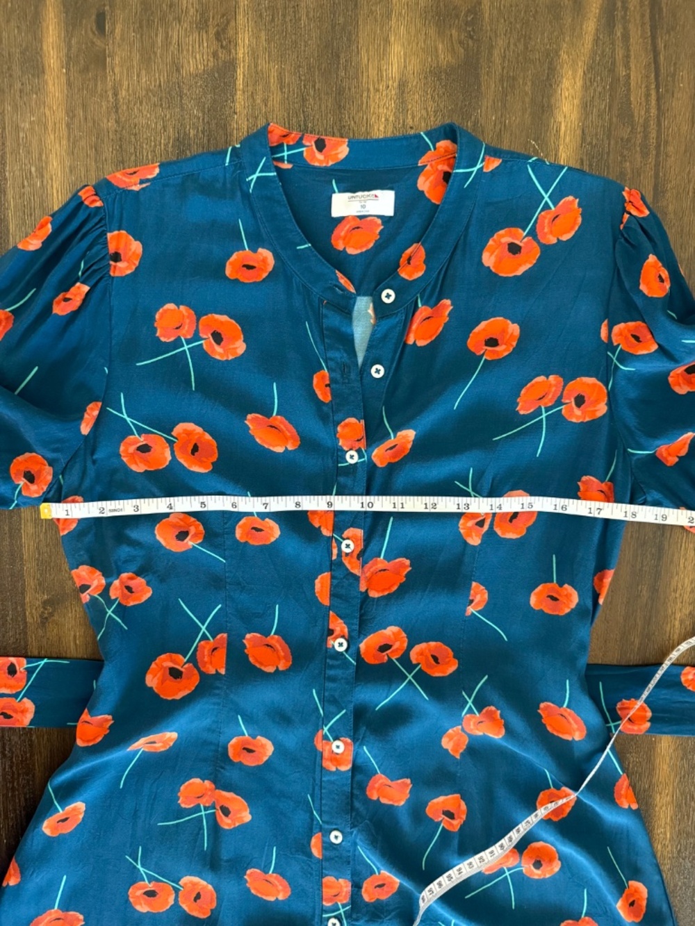 UNTUCKit Navy Blue Midi Dress with Red Floral Poppy Print - Picture 14 of 16